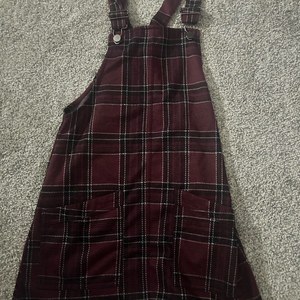 No Boundaries Burgundy Plaid overall skirt